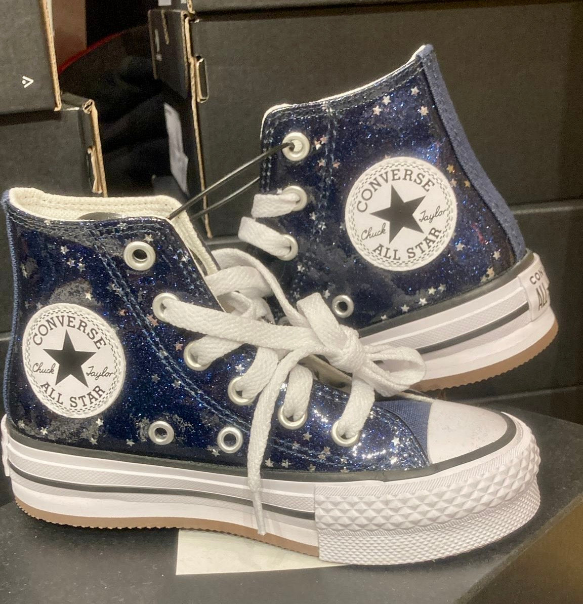 Converse All Star Platform Glitter Blu con Stelle
